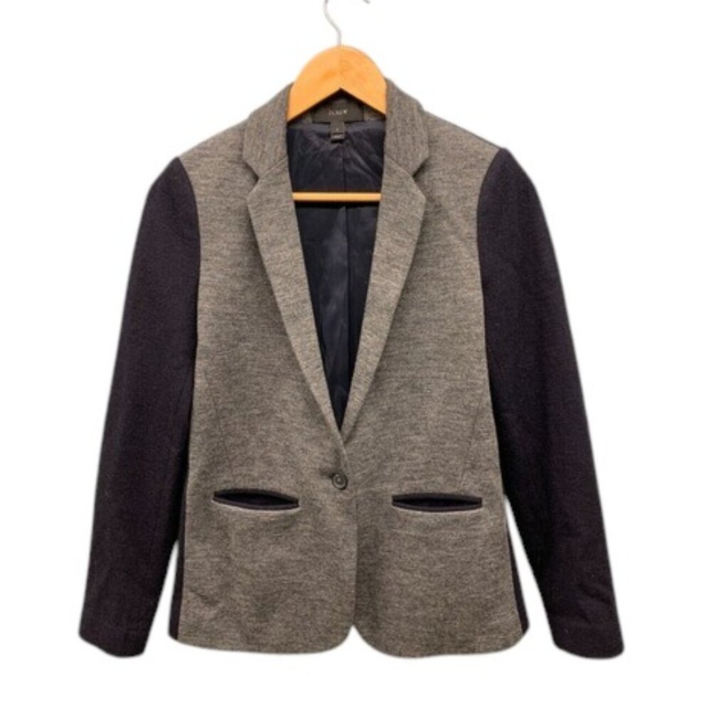 J.Crew Tailored Blazer Women’s 2 Gray Black Wool Blend‎ One Button Career Jacket